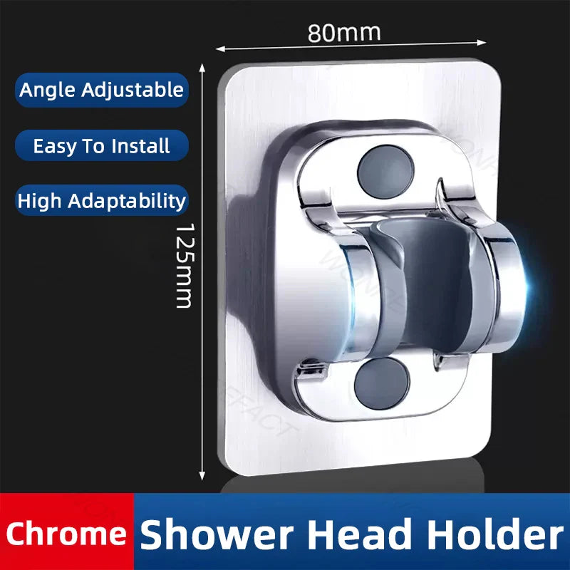 Universal No-Drill Adjustable Shower Head Holder – Wall-Mounted Bracket with Stable Rotation for Bathroom Accessories