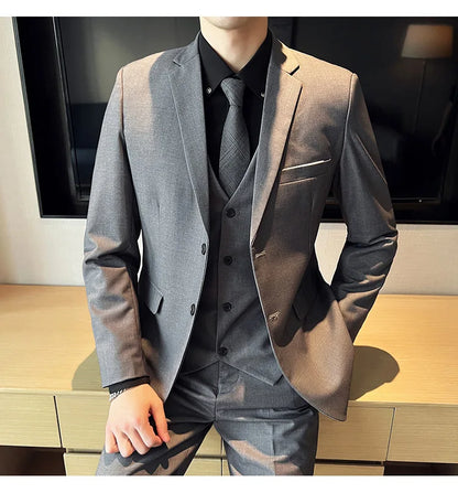 High-Quality Men’s 3-Piece Suit Set — Business Casual & Wedding Outfit (Jacket + Vest + Trousers), 2024 Fashion Banquet, Sizes S-6XL