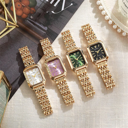 Luxury Women's Square Quartz Watch – Gold-Plated Stainless Steel Business Timepiece