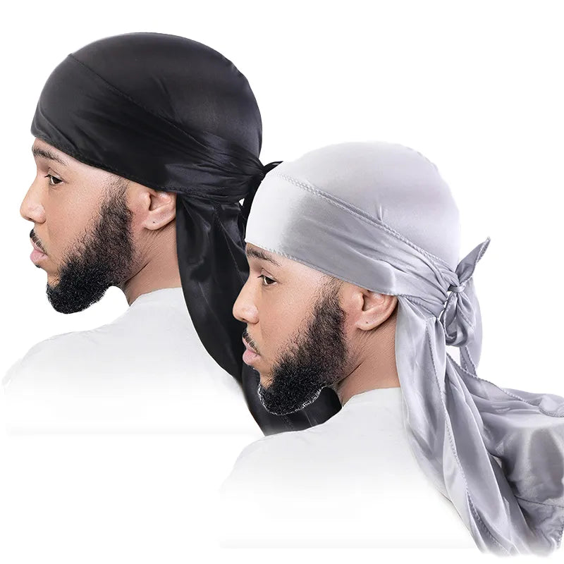 2PCS/LOT Unisex Satin Durag - Breathable Silky Long Tail Doo Rag for Men and Women - Pirate Hat, Headband, Turban Bandana Headwear