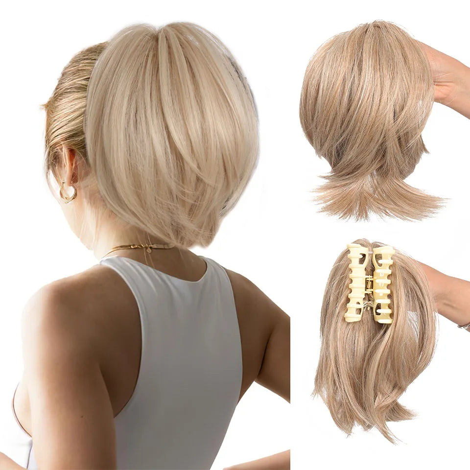 Messy Bun Hair Piece – Claw Clip-in Short Straight Ponytail Extension, Tousled Updo Bun for Women & Girls