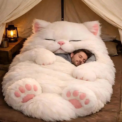 190x80cm Plush Animal Sleeping Bag for Adults – Soft Envelope Slumber Sack with Cat, Frog, Shark & Rabbit Designs for Home & Travel