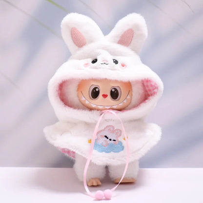 17cm Labubu Doll Clothes — DIY Accessories Heartbeat Long-Eared Furry Rabbit Costume | Cartoon Dress-Up Outfit