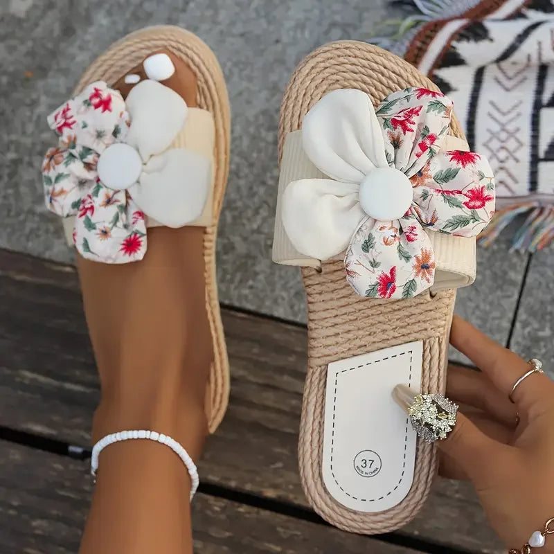 Women’s Flower Decor Flat Flip Flops – Casual Open Toe Comfort Slides, Summer Beach Slippers Shoes