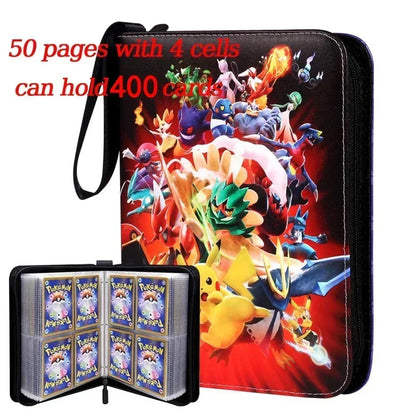 400PCS Pokémon Album Binder – PU Zipper Photo Card Holder for Trading Cards, Letters, and Collectible Hobby Folder