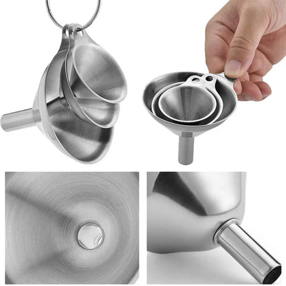 3/5 Piece Stainless Steel Kitchen Funnels Set – Food Grade Metal Funnels for Bottles, Essential Oils and Spices