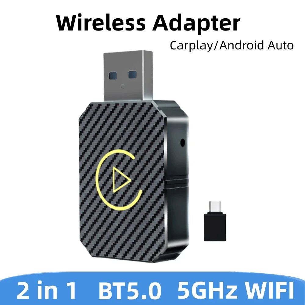 Wireless CarPlay & Android Auto Adapter — 2-in-1 Smart Mini Car AI Box with BT Wireless USB Dongle for OEM
