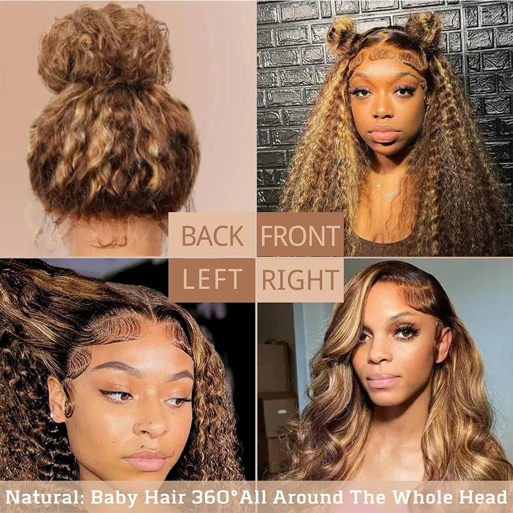 Invisi-Strap 360 Full Lace Human Hair Wig – Pre-Plucked Deep Curly, 250% Density, HD Lace Frontal Colored Wig