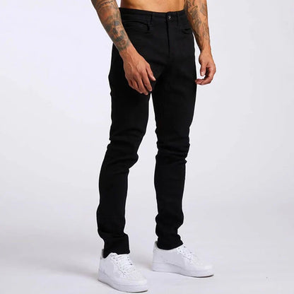 Men’s Elastic Skinny Jeans — Slim Fit Stretch Denim Pencil Pants Streetwear Casual Jogging Trousers Black