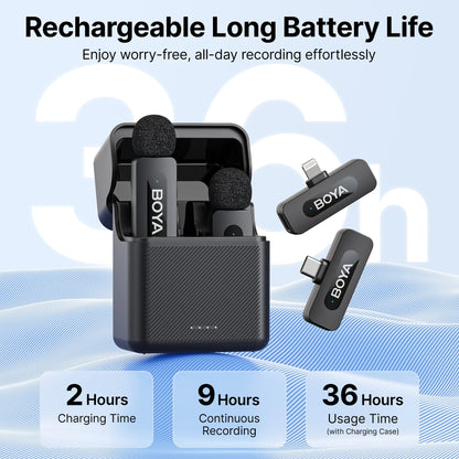 BOYA BY-V3 Wireless Lavalier Microphone – Lapel Mic for iPhone, iPad, Android, USB-C, Gaming, Video Recording & Streaming