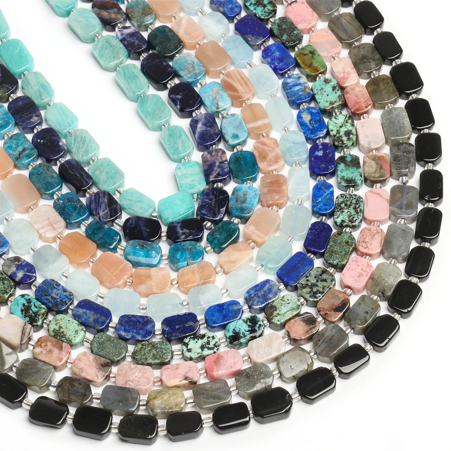 Natural Gemstone Rectangle Beads - 8x12mm Amethyst Citrine Lapis Lazuli Spacer Beads for DIY Jewelry Making & Bracelets