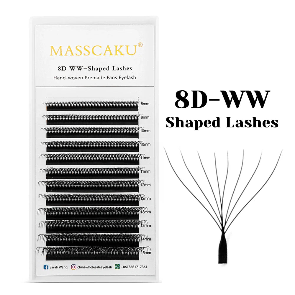 MASSCAKU 12 Lines Premium Mink 3D–6D W Shape Pre-Made Lash Extensions – Soft Natural False Eyelash Extension Supplies