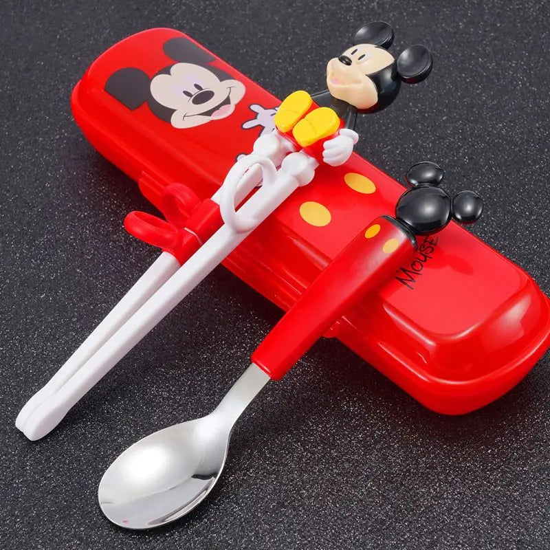 Disney Kids Tableware Set — Lightning McQueen, Mickey, Minnie, Stitch & Princess Elsa Training Chopsticks and Spoons