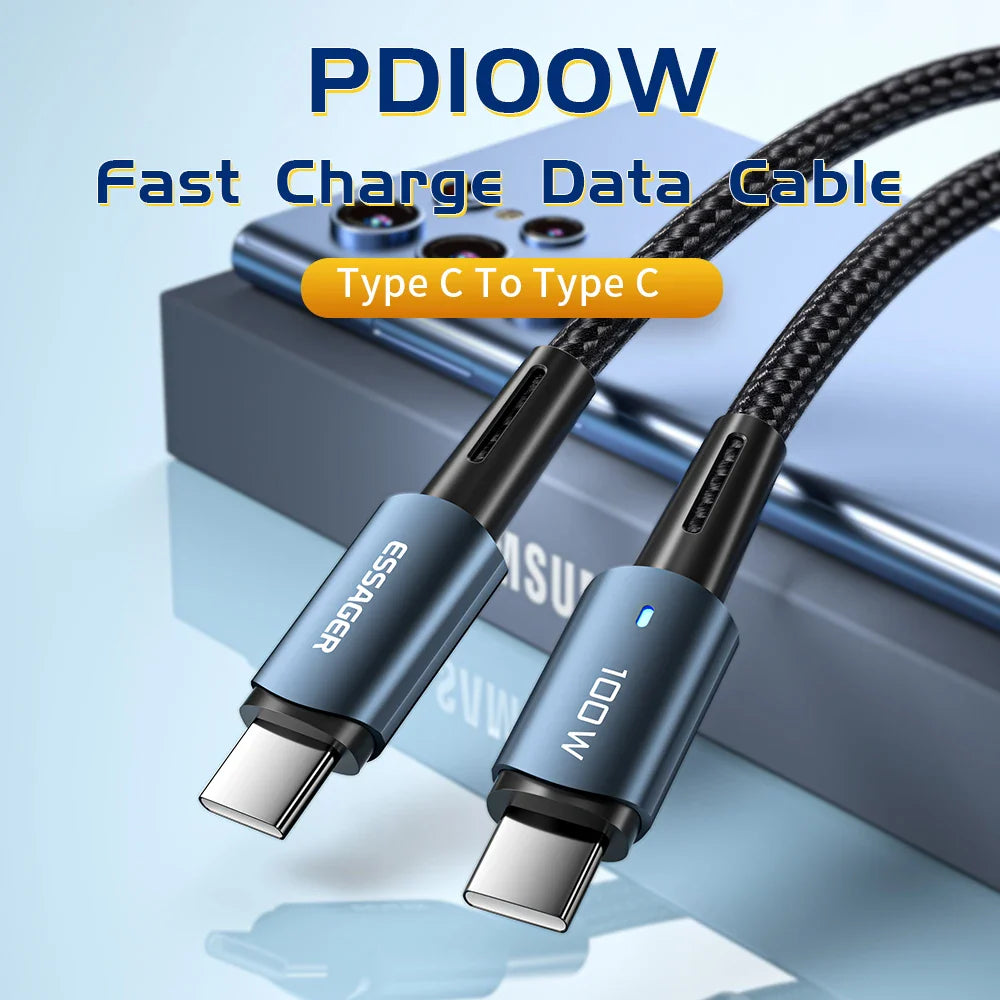 Essager USB-C Cable 100W PD QC 4.0 – Fast Charging Type-C Cable for MacBook Pro, Samsung, Xiaomi