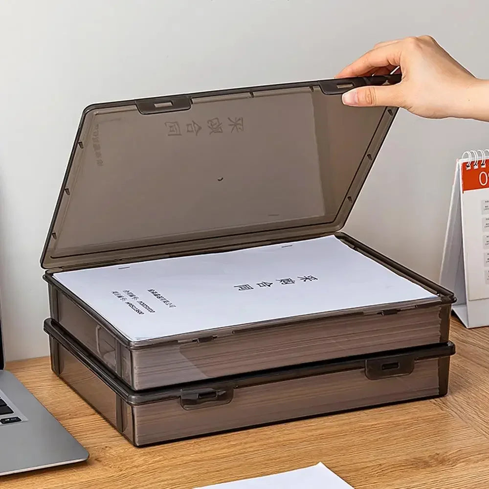 A4 Dustproof Document Organizer Box – Black Transparent File Storage Container for Certificates and Easy Organization
