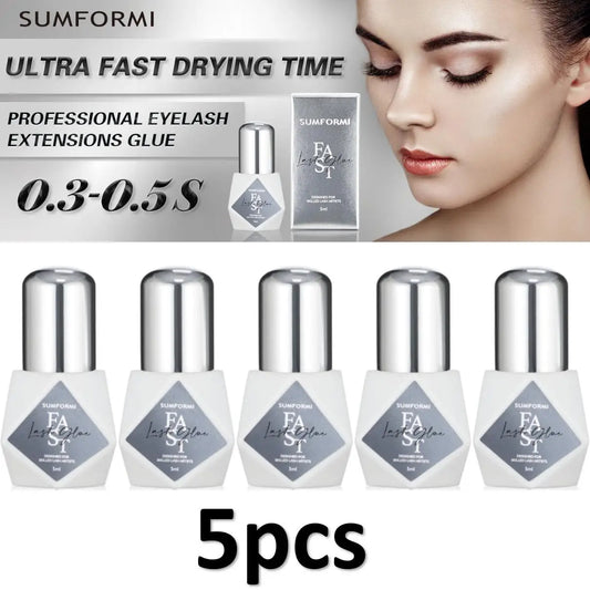 Gollee 5-Pack Eyelash Extension Glue – 7-9 Week Long-Lasting, Quick-Dry 0.3-1s, Black & Latex-Free