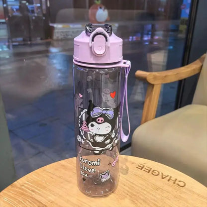 Kuromi Water Cup with Straw — Large Capacity Cute Cartoon Print Bottle, Unique Aesthetic Design for Office, Home, or Gift