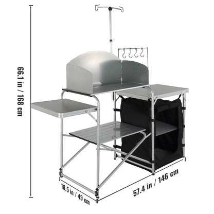 VEVOR Foldable Camping Kitchen Table – Outdoor Cooking Cabinet with Storage Rack & X-Shaped Aluminum Alloy Frame for BBQ & Picnic