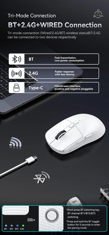 Attack Shark X6 PAW3395 Bluetooth Gaming Mouse — Tri-Mode Connection with RGB Touch, Magnetic Charging Base & Macro Functions