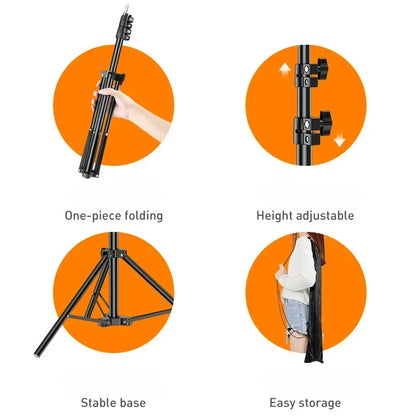 160cm Live Broadcast Tripod – Metal Camera Stand with Selfie Light, Phone Holder & Thermometer for Anchors