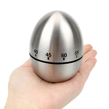 Stainless Steel Kitchen Timer - Cute Egg Shaped Mechanical Alarm Clock for Cooking - 60 Minutes Countdown