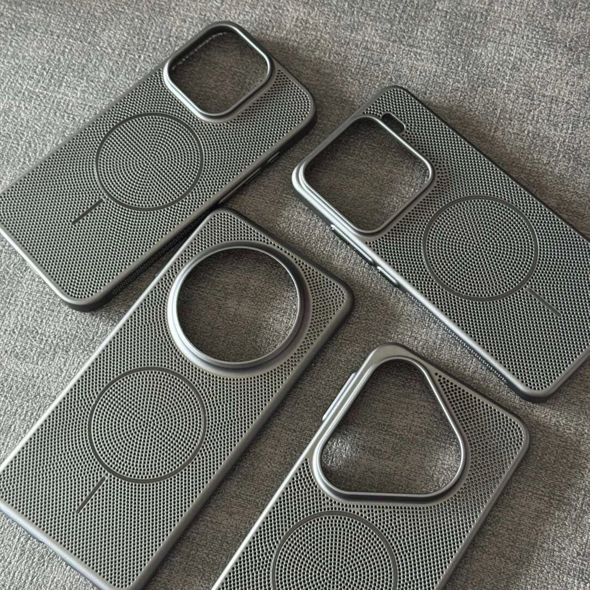 Metallic Heat Dissipation Mesh Phone Case - MagSafe Magnetic Hard Thin Cover for iPhone 11-17 Series