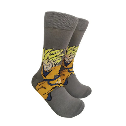 Men’s Dragon Ball Anime Mid Tube Socks - Bandai Cartoon Character Cotton Crew Socks