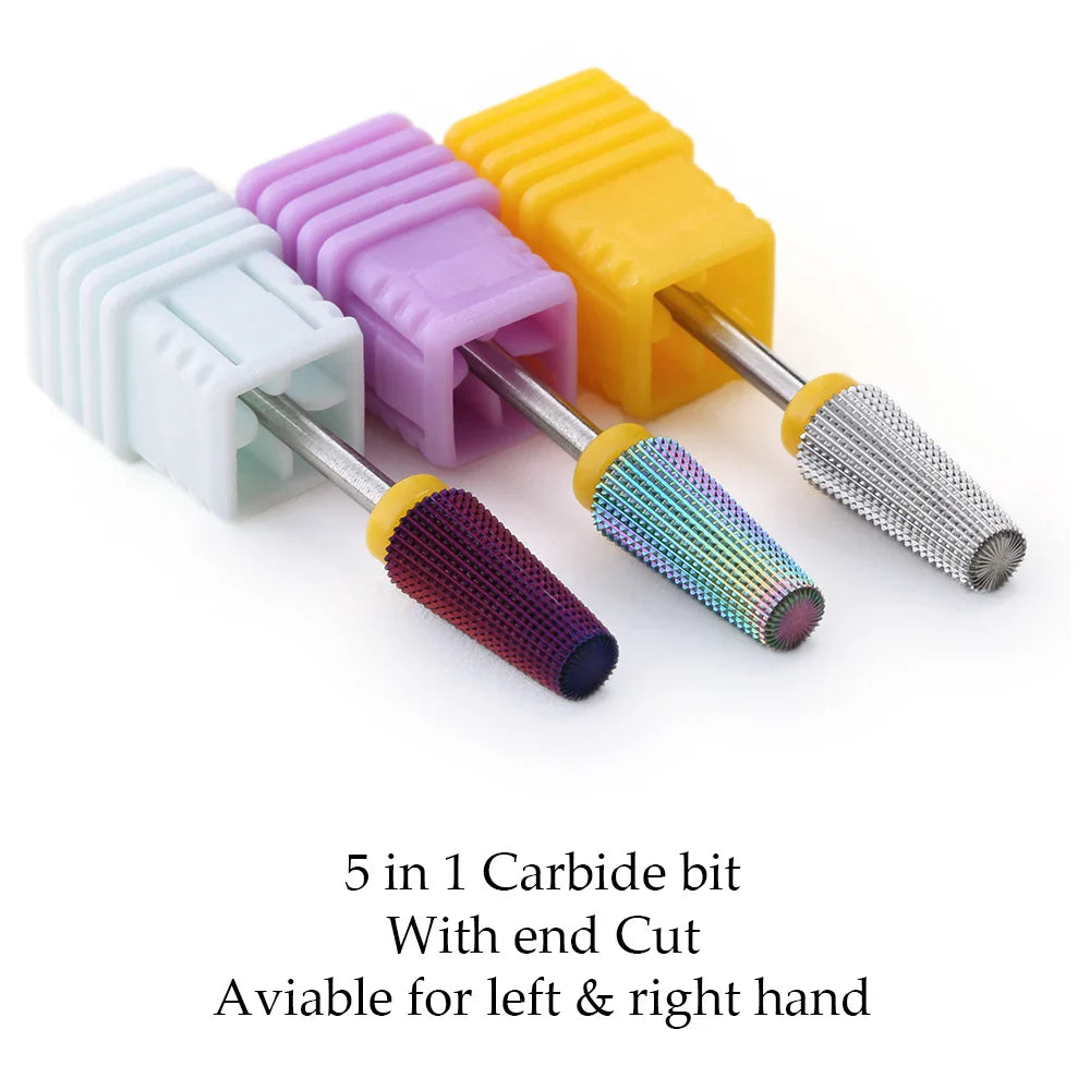 Purple 5-in-1 Tapered Carbide Nail Drill Bits - Milling Cutter for Manicure, Gel & Acrylic Removal, Nail Accessories Tool