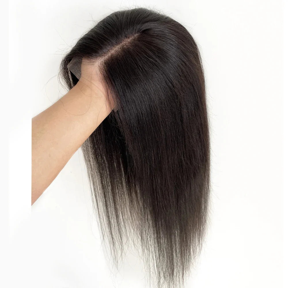 Virgin Human Hair 8x8 Inch Wefted Topper – 4x4 Inch HD Lace Base, Natural Black & Brown Hair Clips, Hairpiece for Women