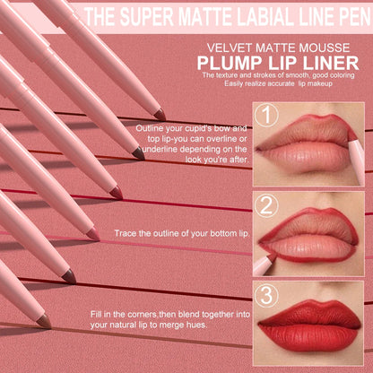 6pcs Waterproof Lip Liner Pen Set – Long-Lasting, Non-Fading, Easy Coloring Lip Gloss Makeup Set