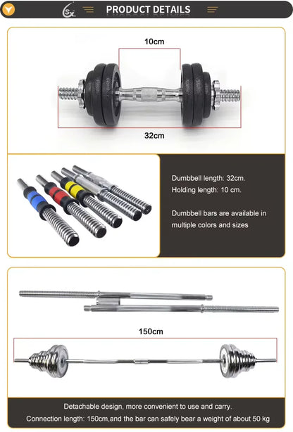 10-30kg Adjustable Cast Iron Dumbbells Set with Box – Black Gym & Home Weightlifting Barbell Connectable