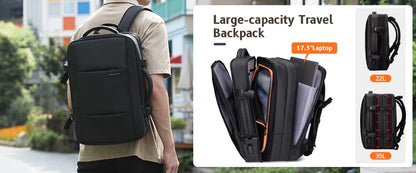 HK Expandable Travel Backpack for Men – Large Capacity Waterproof 15.6” Laptop Bag, Hiking Rucksack & Cycling Daypack with USB Port