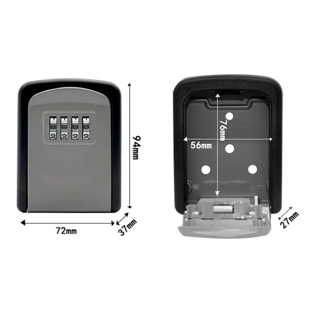Mini Key Lock Box – Wall Mounted Alloy Safe Organizer with 4-Digit Combination for Indoor & Outdoor Security Storage