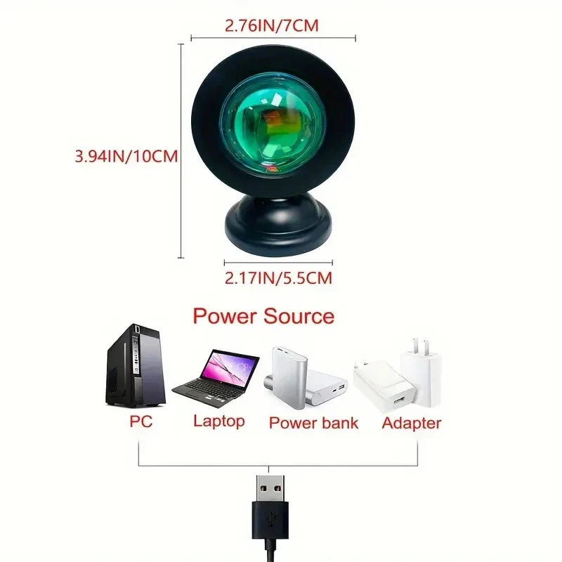 Vibrant Sunset Projection Light – 16-Color Spectrum, USB Remote Control, Dynamic LED Light for Warm Home Ambience