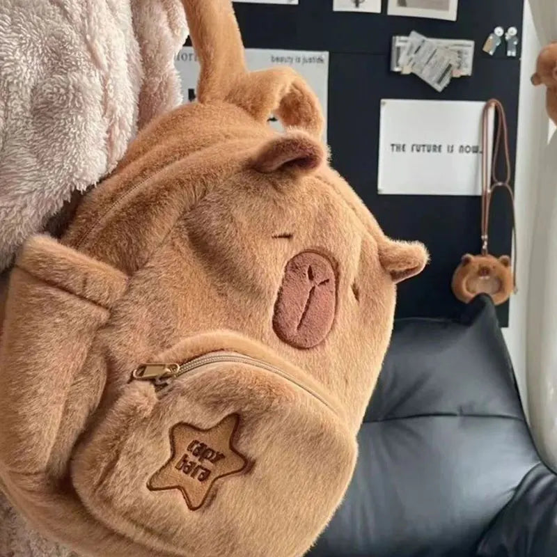 Kawaii Capybara Plush Backpack for Women – Large Capacity Cartoon Crossbody & Tote Bag