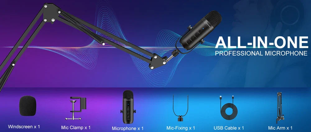 Haomuren USB Podcast Microphone Kit – Cardioid Condenser Mic with Boom Arm for Streaming, Recording, YouTube & PC Studio Use