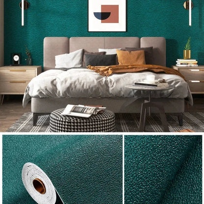 Linen 3D Foam Self-Adhesive PVC Wallpaper - Solid Color, Thickened Waterproof Wall Stickers for Home Renovation & Decor
