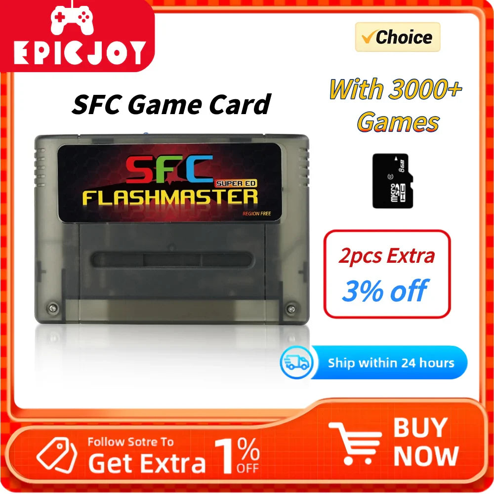 Super SFC 3000-in-1 Game Card with 8GB TF Card for Nintendo SNES Console