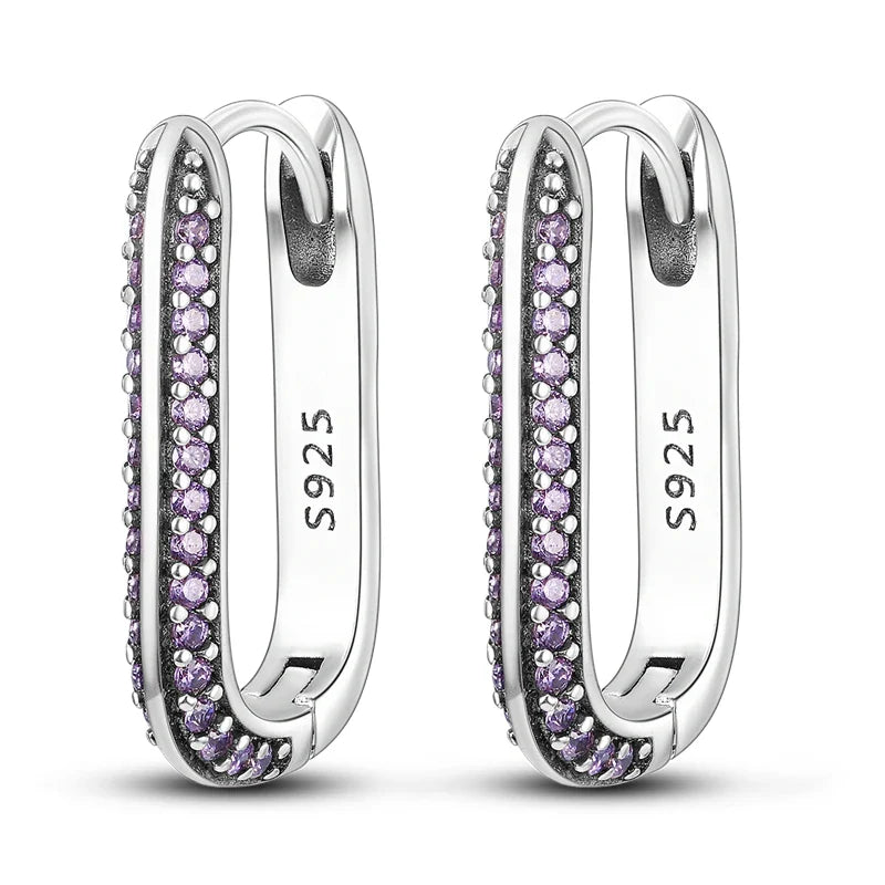 2024 New 925 Sterling Silver Rectangular Hoop Earrings with Zircon - Golden Luxury Wedding Gift for Women
