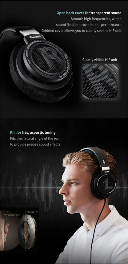 Philips SHP9500 HiFi Stereo Headphones - Wired Earphones for Computer, Online Learning, Esports, 3.5mm/6.3mm Universal Headset
