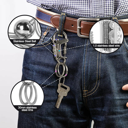 Stainless Steel Skull Keychain — Handmade Matte Round Bead Charm, Mechanical Car Key Ring for Men