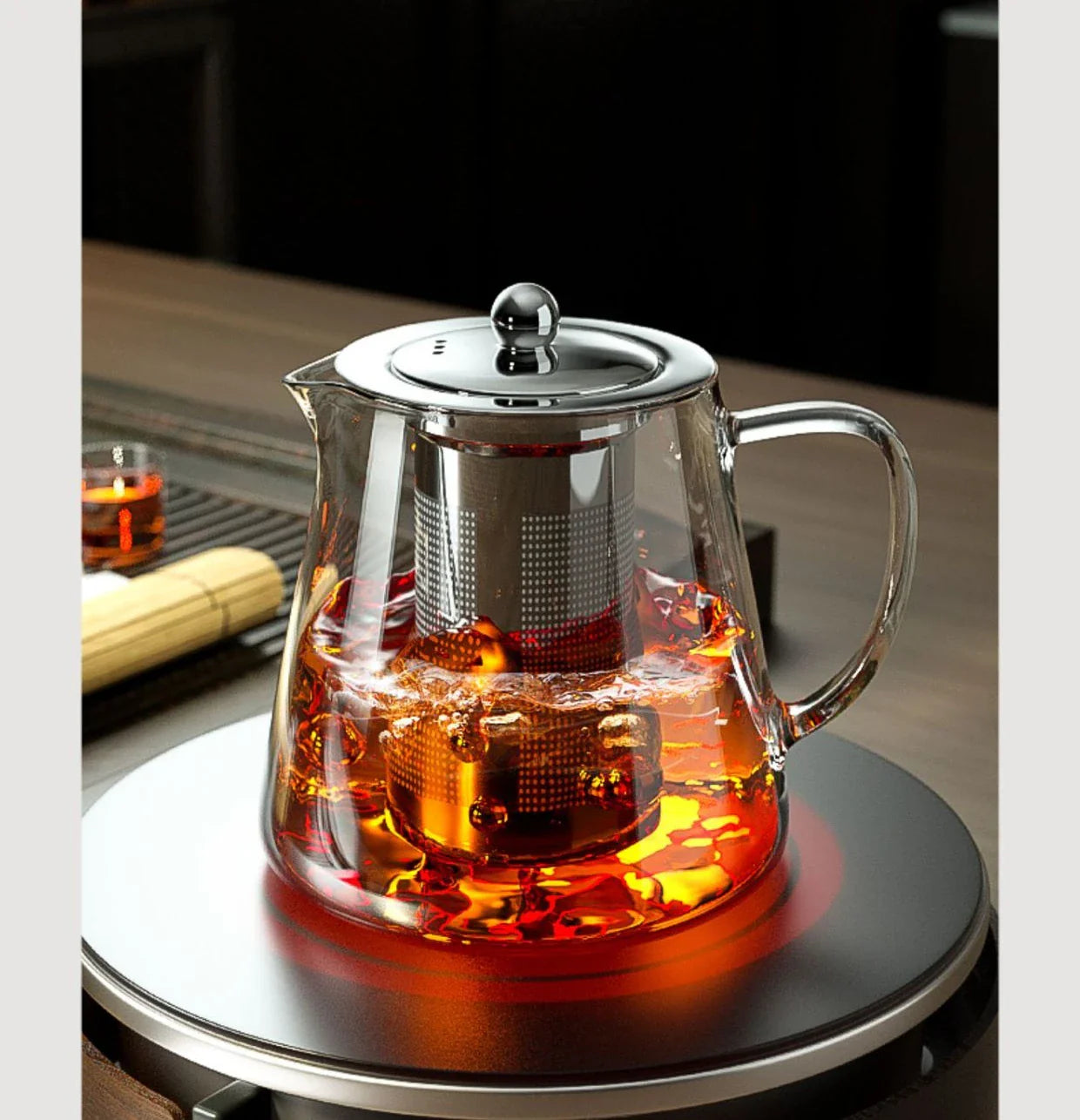 Heat-Resistant Glass Teapot with Stainless Steel Tea Strainer Infuser – Flower Kettle Kung Fu Teaware Set for Puer & Oolong Tea