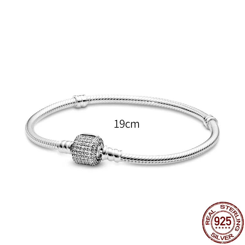 New 925 Sterling Silver Snake Chain Charm Bracelet – Fits Original 925 Pendant Charms & Beads, Heart Bracelet Jewelry for Women