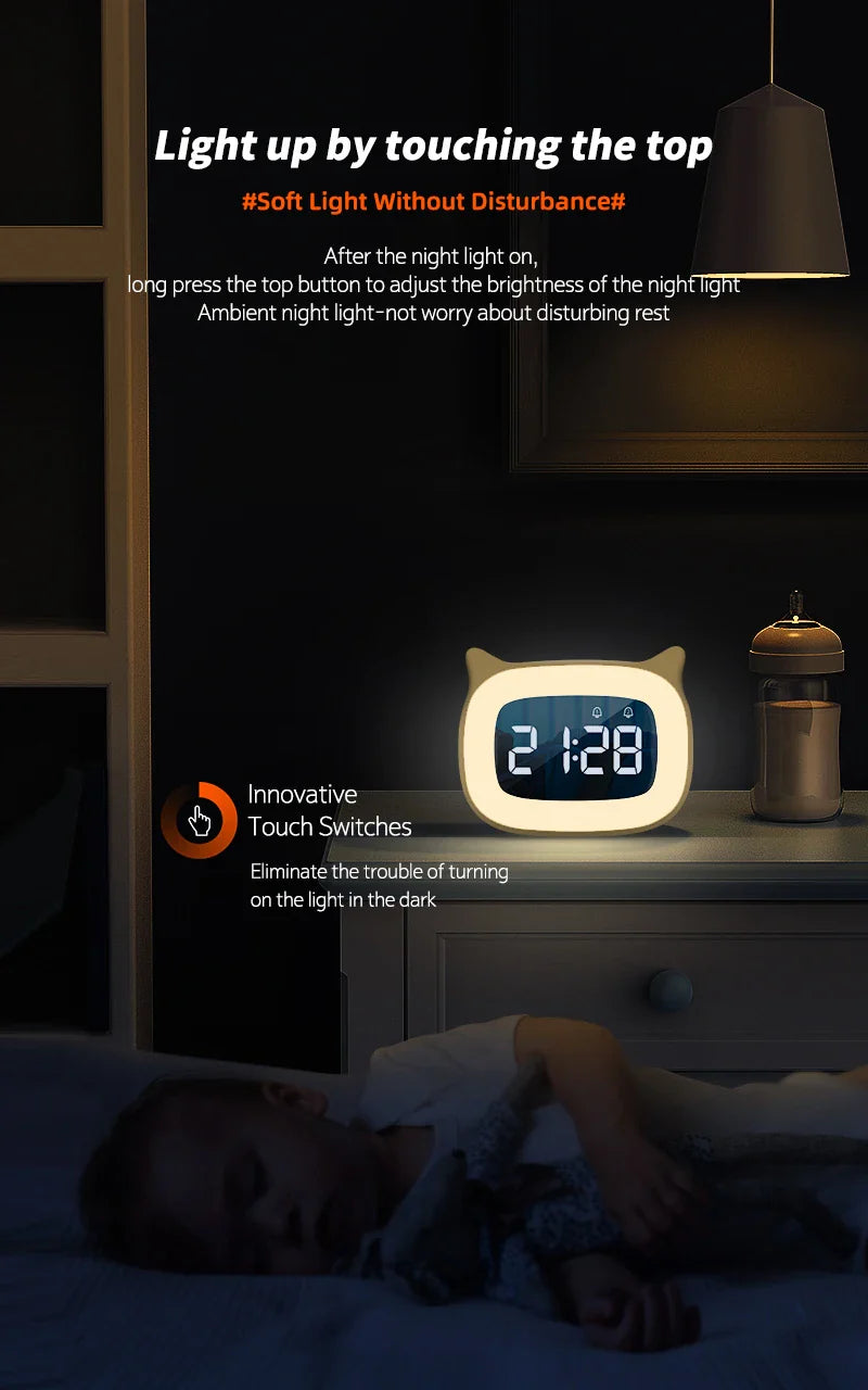 Music LED Digital Alarm Clock – Voice Control Night Light with 1200mAh Battery for Home Desk Decor