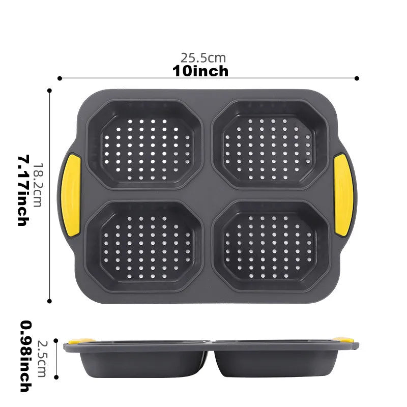 Non-Stick Silicone Hamburger Bun Mold - Food Grade Bread Loaf, Baguette and French Bread Baking Tray for Sandwiches