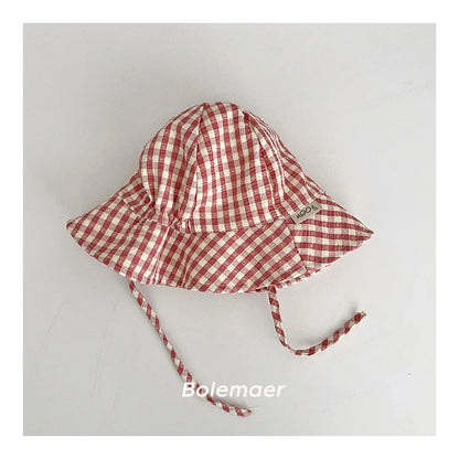 Wide Brim Plaid Baby Sun Hat – Cotton Bucket Fisherman Cap for Kids, Boys & Girls Summer Sun Protection Bonnet