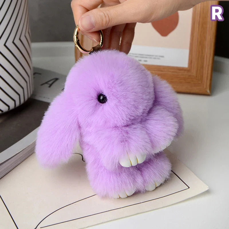 15cm Rabbit Fur Keychain - Fluffy Bag Charm, Car Key Pendant & Gift Accessory for Women