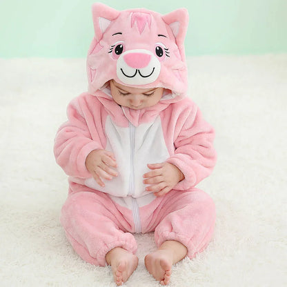 Cartoon Flannel Baby Romper – Unicorn, Rabbit & Dinosaur Pajamas, Cotton Kigurumi Jumpsuit for Boys & Girls