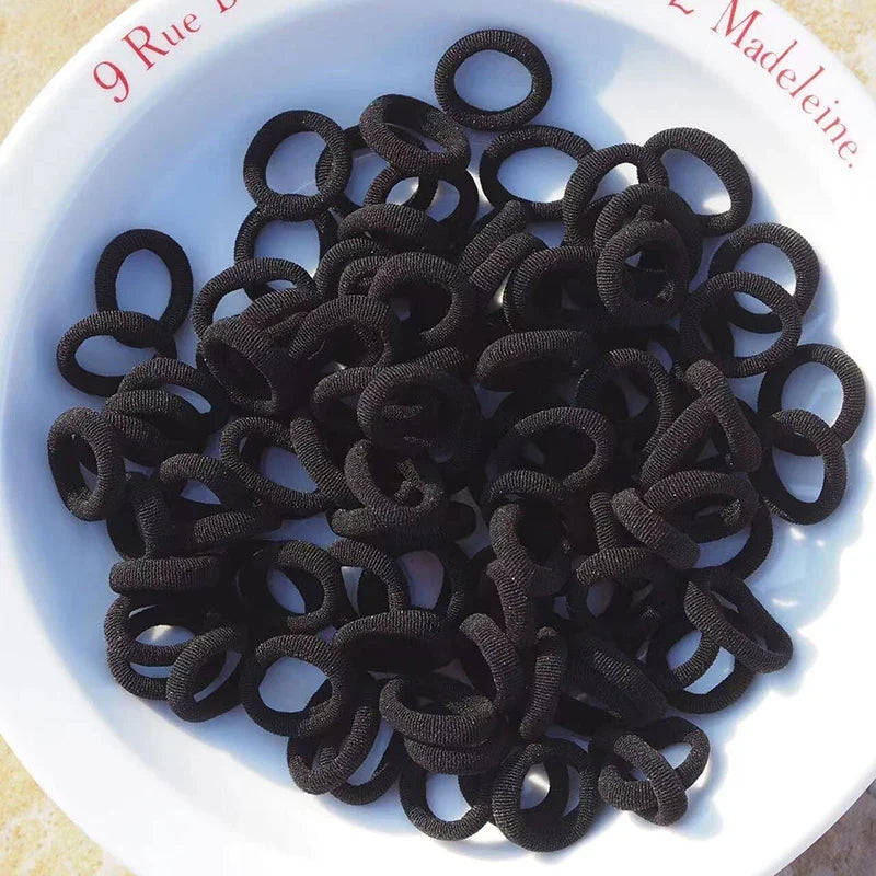10/100PCS Black Elastic Hair Bands - Simple Rubber Scrunchies & Ponytail Holders for Women & Girls (2-5cm)