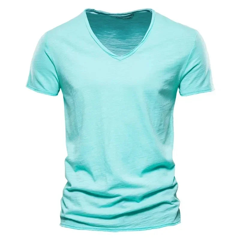 100% Cotton Men’s V-Neck T-Shirt – Lightweight Short Sleeve Fitness Tee, Breathable Fashion Top for Men (Sizes S–5XL)